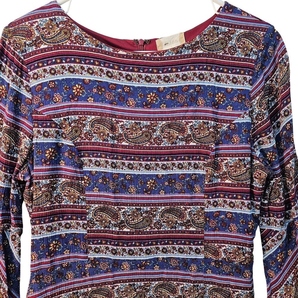 Altar'd State Burgundy Floral Paisley Dress Bell Sleeves Large Boho Career Retro - Picture 3 of 6